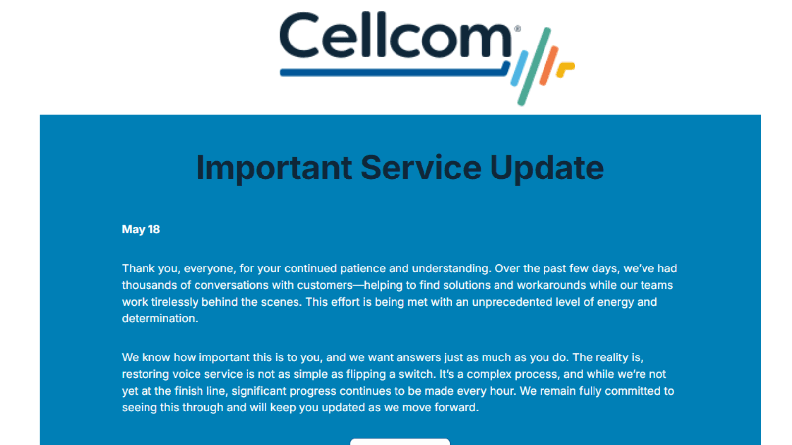 Cellcom customers still without service